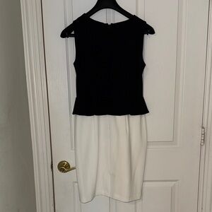 Ann Taylor Black and White Sleeveless Peplum Midi Dress